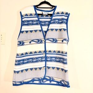 Vintage Jessie Blue Southwestern Fleece Button Vest